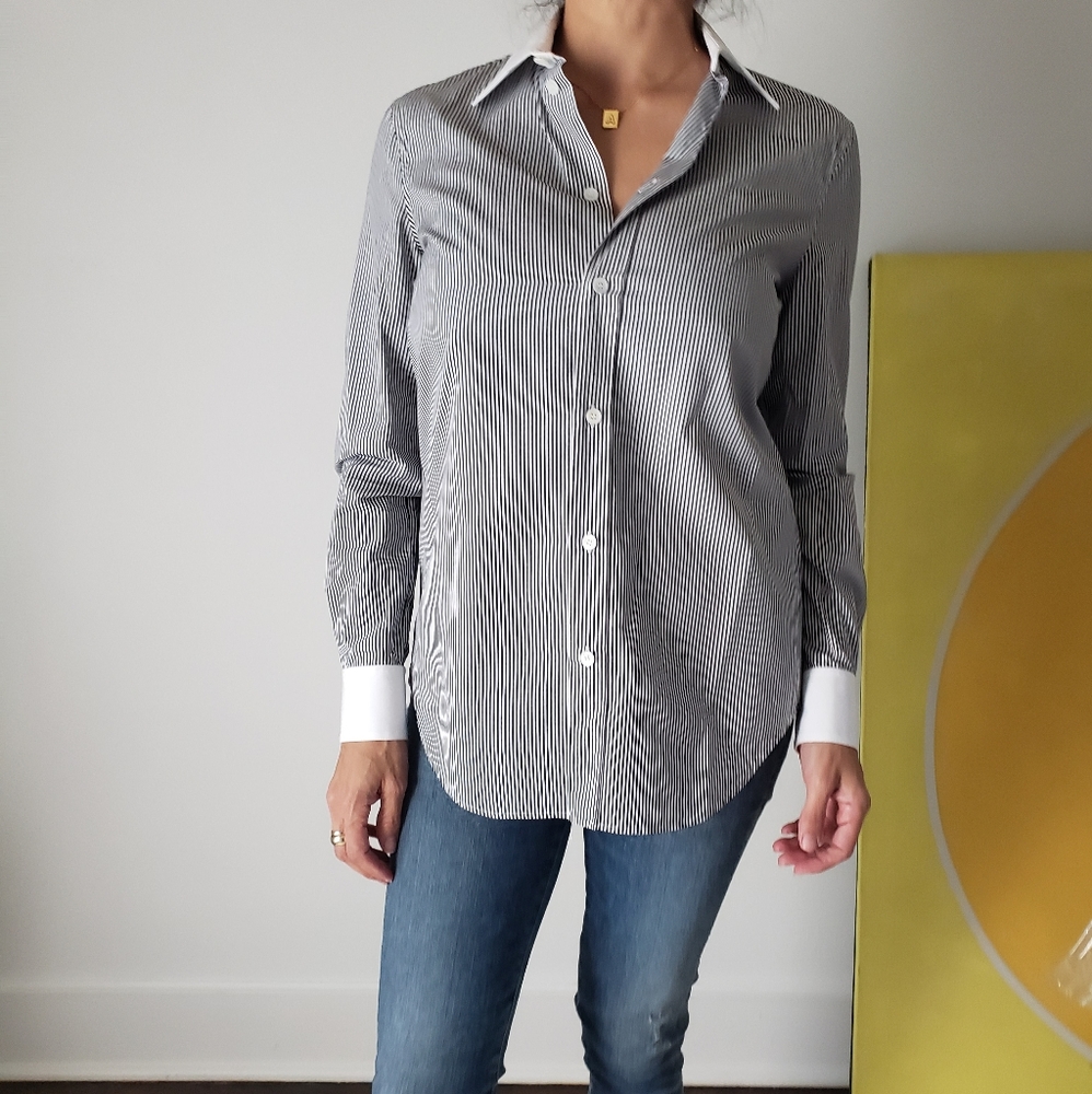 Celine striped white collar blouse